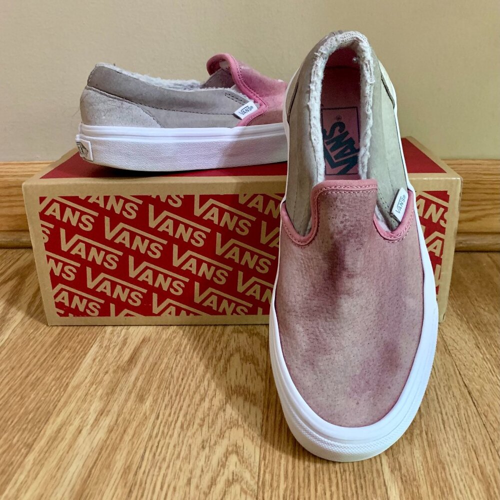 Vans Pig Suede Sherpa Multi Pink & Grey Classic Slip-On W 8 M 6.5